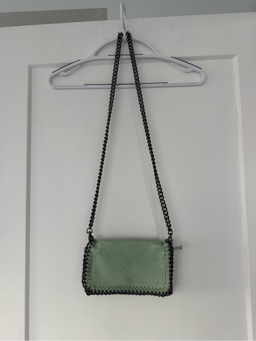 Women’s Made in Italy Mint Green Chain Shoulder Genuine Leather Small Bag. 8x5